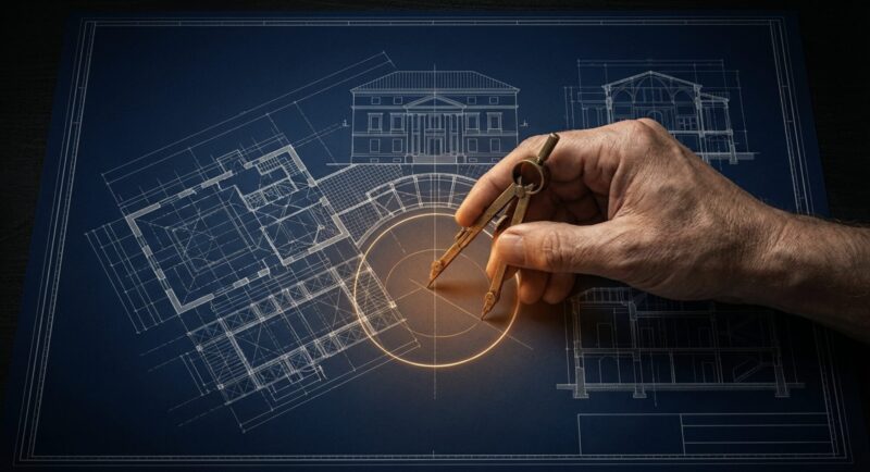 ブログ記事の構成を設計図面のように構築するイメージ