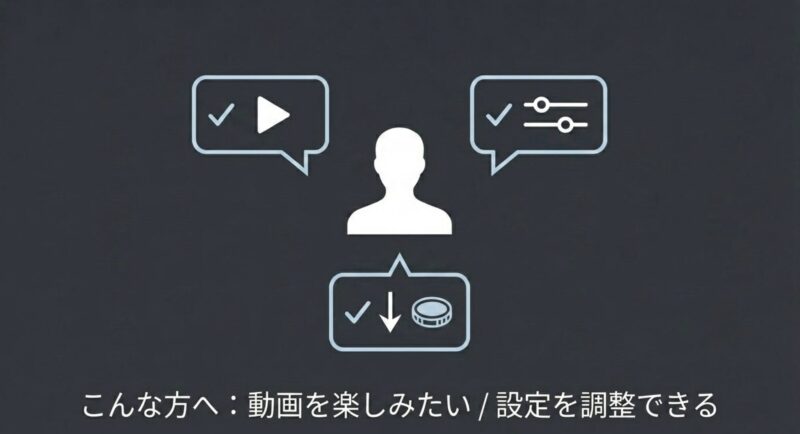動画視聴や設定調整を好むユーザー像を表したイラスト