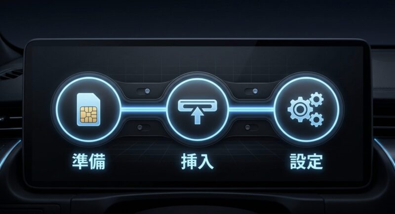 準備、挿入、設定の3ステップで完了するCarlinKitのSIM設定手順