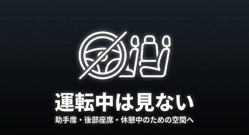 走行中の画面注視は危険：助手席や後部座席など同乗者向けのエンタメとして活用