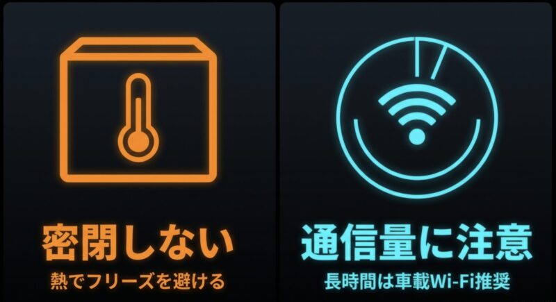 車内でFire TVを使う際の注意点：本体の熱対策と通信量