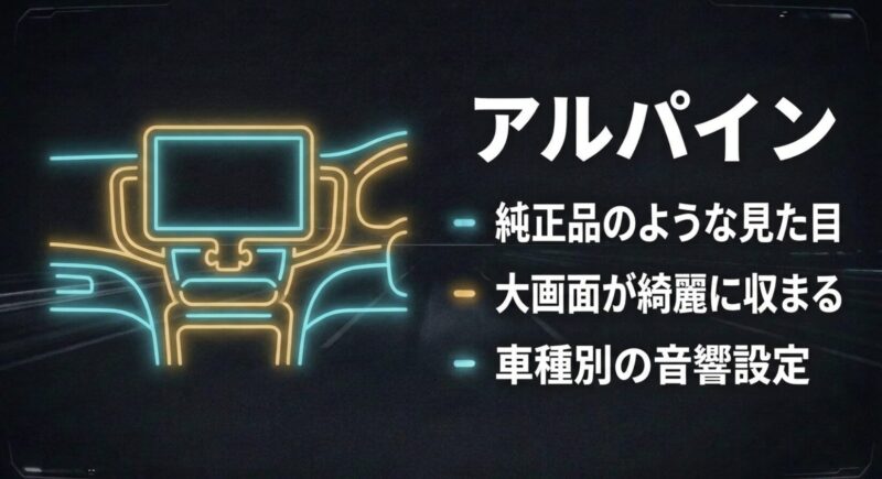 純正品のような見た目で大画面が収まるアルパインのカーナビ