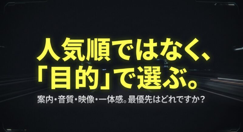 カーナビは人気順ではなく案内・音質・映像・一体感といった目的で選ぶ