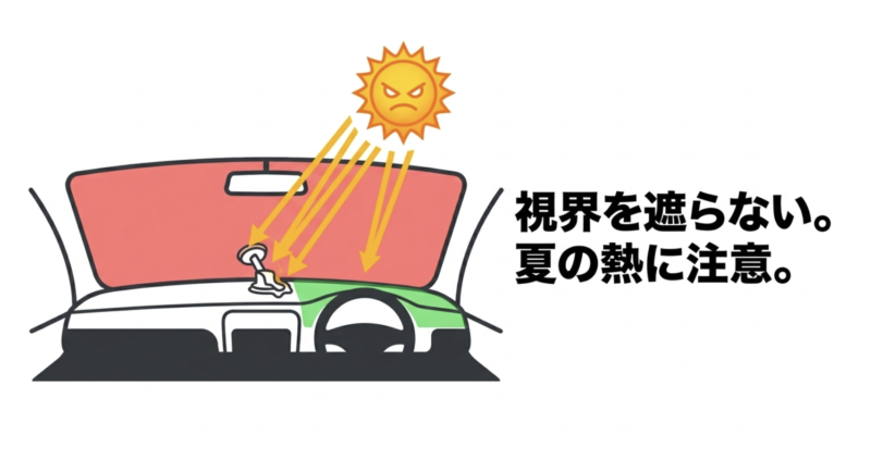 ポータブルカーナビ設置時の視界確保と夏の車内熱への注意点
