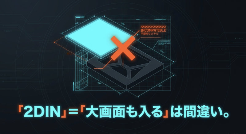 「2DINだから大画面も入る」という認識は間違いであることを示す図解