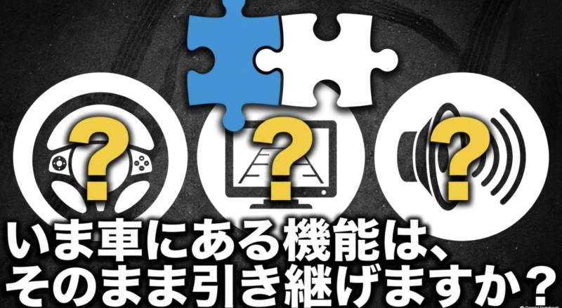 いま車にある機能は、そのまま引き継げますか?と問いかけるスライド画像