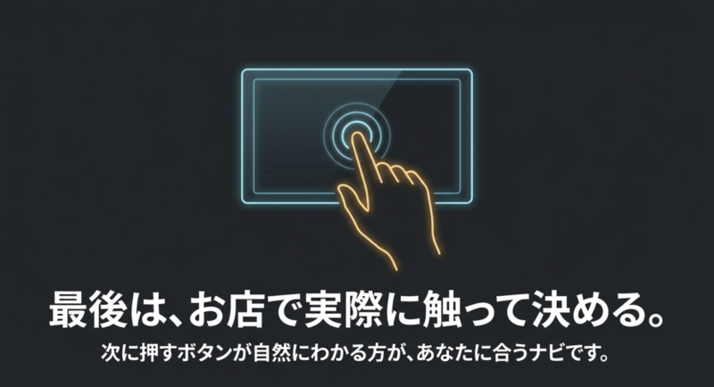 最後はお店で実際に触って、次に押すボタンが自然にわかるナビを選ぶことを推奨する画像