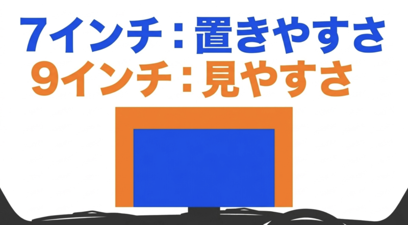 7インチは置きやすさ、9インチは見やすさで選ぶ