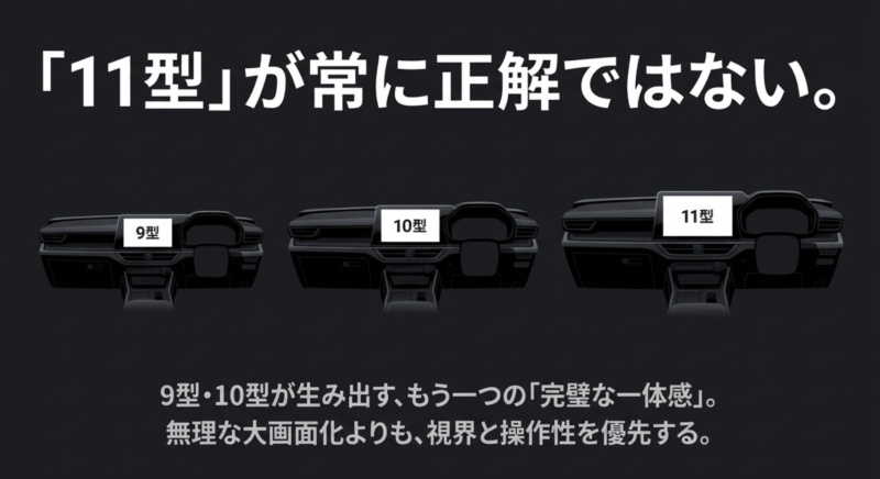 インパネのサイズに合わせて選べる9型・10型・11型のナビ画面サイズ比較