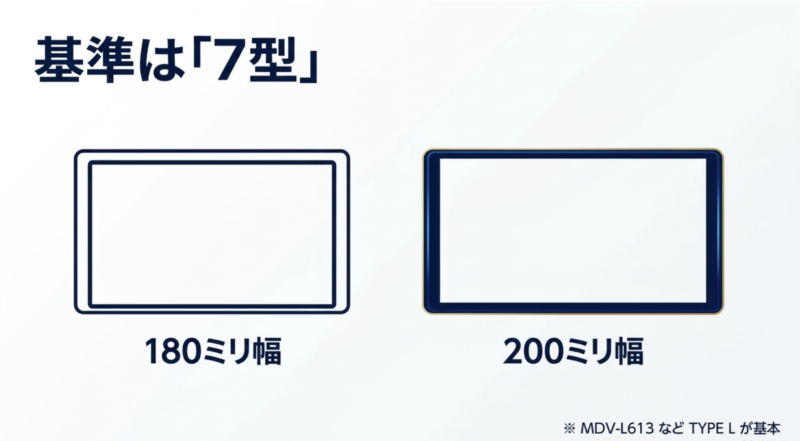 基準は「7型」180ミリ幅と200ミリ幅(MDV-L613などTYPE Lが基本)